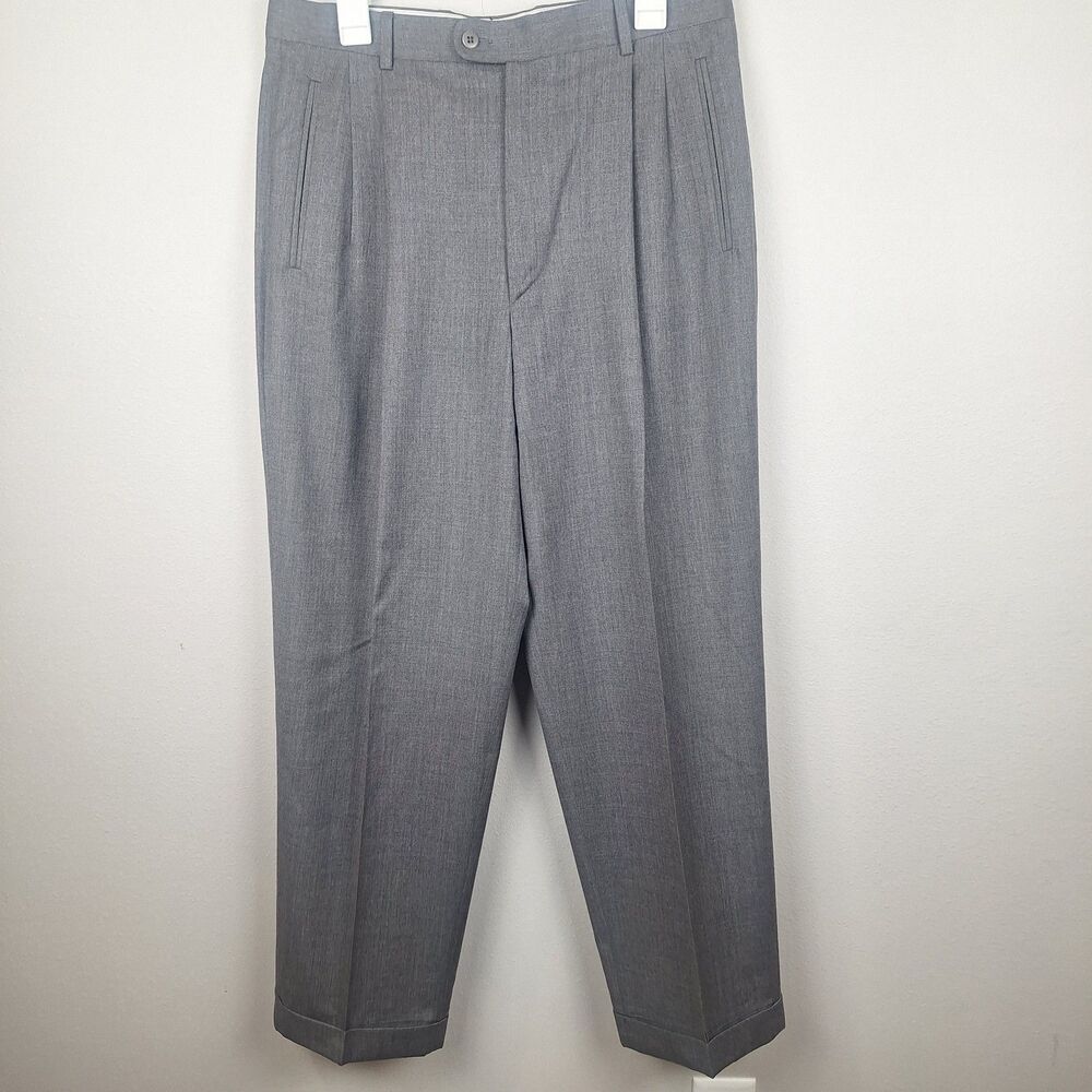 Zanella Duncan Mens Gray Pleated Cuffed Wool Dress Pants Italy 34W 34x30.5